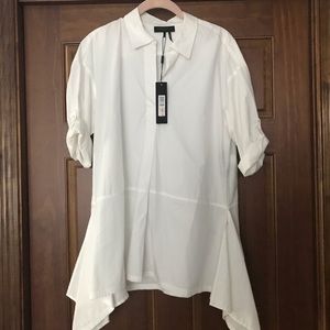Donna Karan NY Women’s Hi Low Tunic White Cotton Blouse Top, Size Small